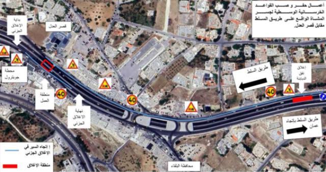 تحويلات مرورية مؤقتة على طريق عمان–السلط مساء اليوم الخميس وحتى صباح غدٍ الجمعة